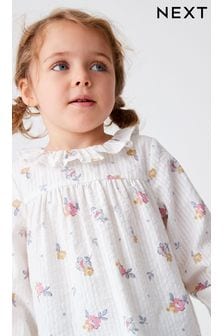 Blue/Pink Ditsy Printed Cotton Ruffle Blouse (3mths-8yrs) (C63699) | $35 - $41