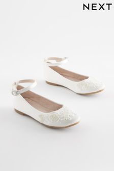 Ivory Satin Floral Embellished Mary Jane Occasion Shoes (C63785) | €23 - €28