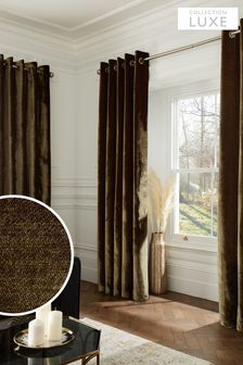 Olive Green Collection Luxe Heavyweight Plush Velvet Eyelet Lined Curtains (C63819) | €132 - €298