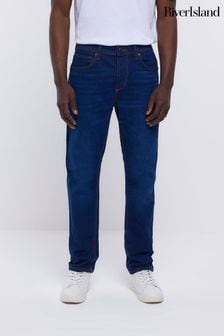 River Island Navy Blue Slim Fit 100% Cotton Jeans (C63887) | $51