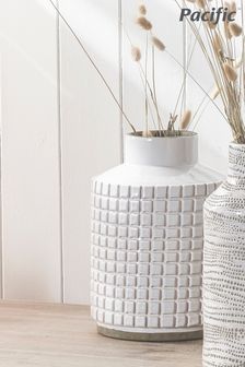 Pacific White Malone Textured Square Design Stoneware Vase (C64180) | €81