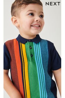  (C64400) | €15 - €17 Pestré - Knitted Vertical Patterned Short Sleeve Polo Shirt (3 mes. – 7 rok.)