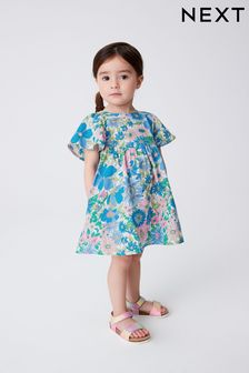  (C64568) | HK$96 - HK$122 粉色/藍色花朵 - 棉質天使袖連身裙 (3個月至8歲)
