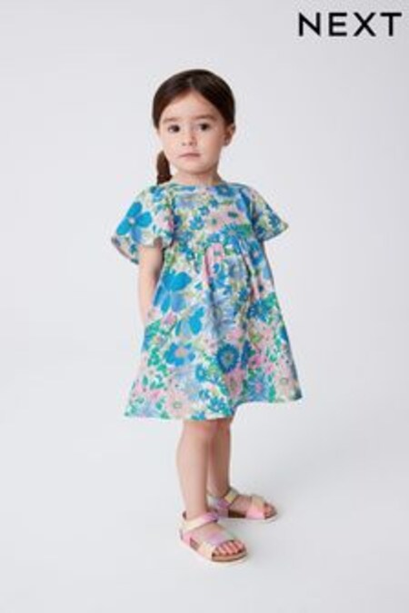 Pink/Blue Floral Angel Sleeve Cotton Dress (3mths-8yrs) (C64568) | $24 - $31