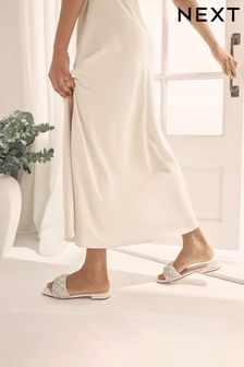 White Forever Comfort® Wedding Embellished Satin Mules (C64703) | 73 €