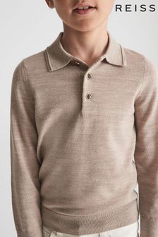 Reiss Wheat Melange Trafford Junior Merino Wool Polo Shirt (C64747) | €43