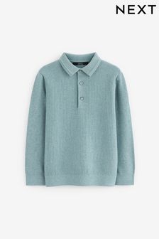 Blue Long Sleeve Knitted Textured Polo Shirt (3-16yrs) (C64851) | €11 - €16