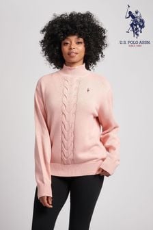 Roz argintiu - Pulover masiv din tricot reiat U.s. Polo Assn. Femei (C65019) | 448 LEI