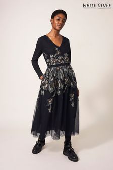 Modra mrežasta obleka z Črna in vezenino Bela Stuff (C65050) | €202