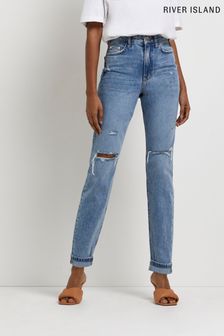 River Island Barnsley Mom-Jeans mit hohem Bund und Zierrissen, Blau (C65067) | 23 €