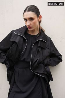 Religion Black Lightweight Waterfall Cotton Charisma Trench Coat (C65119) | SGD 290