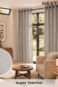 Silver Grey Cotton Super Thermal Eyelet Curtains (C65152) | €45 - €117