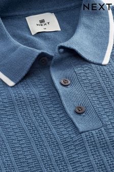 Blue Linen Blend Textured Knitted Polo Shirt (C65216) | €17.50