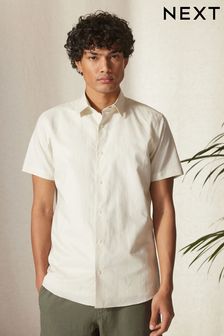 Neutral Brown Slim Fit Linen Blend Trimmed Shirt (C65281) | €17