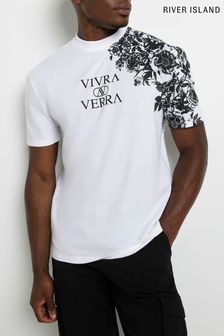 River Island Slim Floral Print White T-Shirt (C65325) | €27