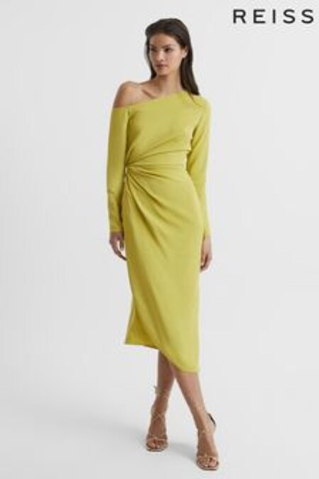 Reiss Lime Nadia Off-Shoulder Drape Midi Dress (C65338) | 306 €