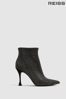 Reiss Black Clement Crystal Point Ankle Boots (C65513) | ₪ 1,735