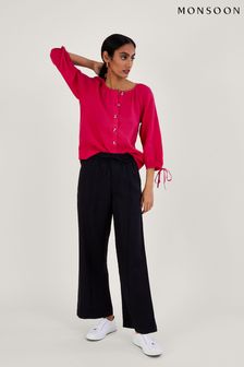 Monsoon Pink Linen Tie Cuff Button Through Blouse (C65549) | LEI 269