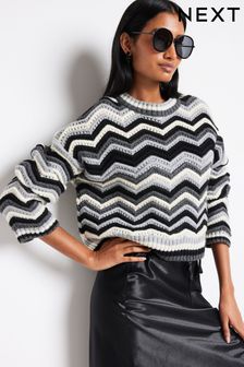 Negro/Blanco - Suéter de rayas Chevron (C65615) | 50 €