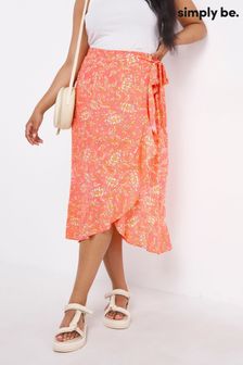 Simply Be Orange Floral Print Wrap Frill Midi Skirt (C65690) | €35