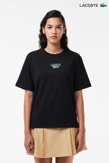 Lacoste Womens Print Cotton Jersey Black T-Shirt (C65731) | $100