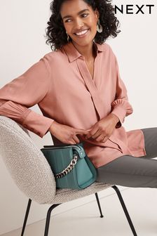 Blush Pink Long Sleeve Textured Satin Shirt (C65741) | €28