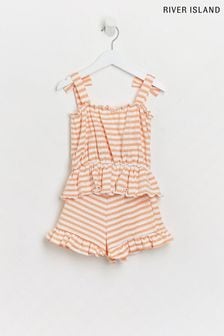 River Island Orange Texture Stripe Shorts Set (C65957) | €9