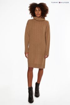 Tommy Hilfiger Cable Knit Roll Neck Brown Dress (C65981) | €108