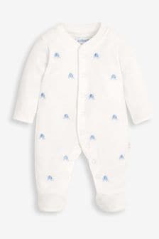 JoJo Maman Bébé Embroidered Cotton Baby Sleepsuit