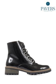 Pavers Metallic Lace Up Ankle Black Boots (C66079) | $65