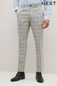 Grey Slim Tapered Trimmed Check Trousers (C66093) | €14