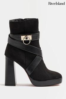 River Island Black Padlock Ankle Boots (C66216) | INR 9,354
