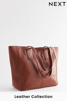 Tan Brown Leather Shopper Bag (C66253) | $129