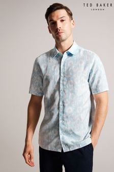 Ted Baker Blue Flaisby Short Sleeved Linen Blend Floral Print Shirt (C66465) | 121 €