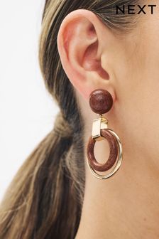 棕色 - 木製個性圓圈耳環 (C66512) | HK$90