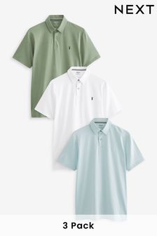 Sage Green/Blue/White Jersey Polo Shirts 3 Pack (C66555) | €34