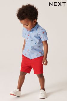 Rouge - Ensemble chemise, shorts et nœud papillon London (3 mois - 7 ans) (C66710) | €28 - €32