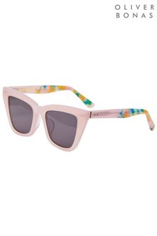 Oliver Bonas Pink Confetti Angled Cat Eye Acetate Sunglasses (C66731) | $68