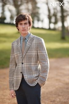 Neutral Check Slim Fit Italian Fabric Wool Rich Blazer (C66743) | €73