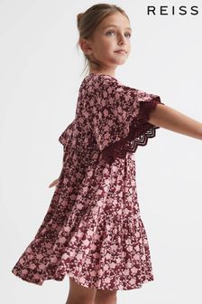 Reiss Pink Alivia Junior Lace Sleeve Printed Dress (C66864) | €95