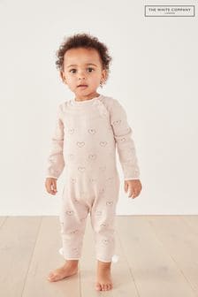 The White Company Baby Pink Heart Pointelle Pom Romper (C67120) | €21