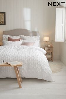 White Textured Embossed Square Duvet Cover and Pillowcase Set (C67141) | OMR13 - OMR26