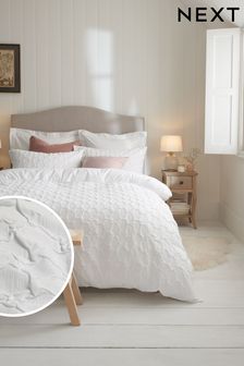 White Textured Embossed Square Duvet Cover and Pillowcase Set