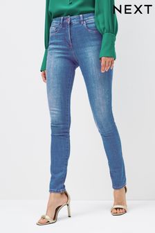 Mid Blue Single Button Lift, Slim & Shape Skinny Jeans (C67147) | $60