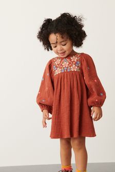 Имбирно-оранжевый - Хлопковое платье с вышивкой (3 мес.-7 лет) (C67159) | €17 - €21
