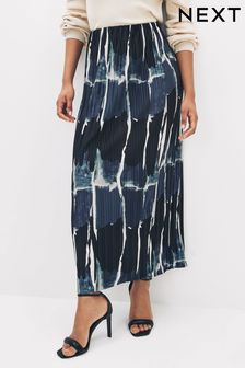 Modrá/čierna abstraktná - Plisovaná midi sukňa (C67167) | €21