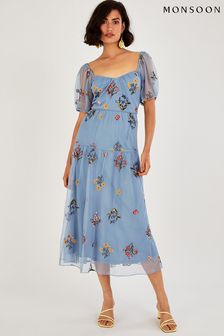 Monsoon Blue Cressida Embroidered Midi Dress (C67194) | 228 €