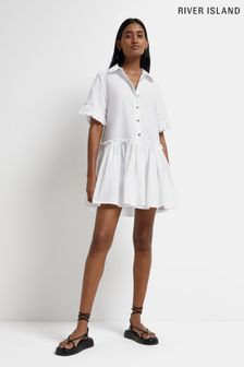 River Island Short Sleeve Mini White Shirt Dress (C67206) | €24