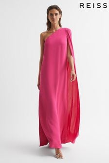 Reiss Pink Nina Cape One Shoulder Maxi Dress (C67293) | €425