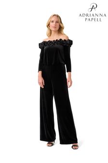 Adrianna Papell Off Shoulder Black Velvet Jumpsuit (C67523) | HK$1,949